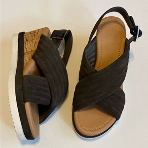 Crevo Black Cork Women's Wedge Sandals